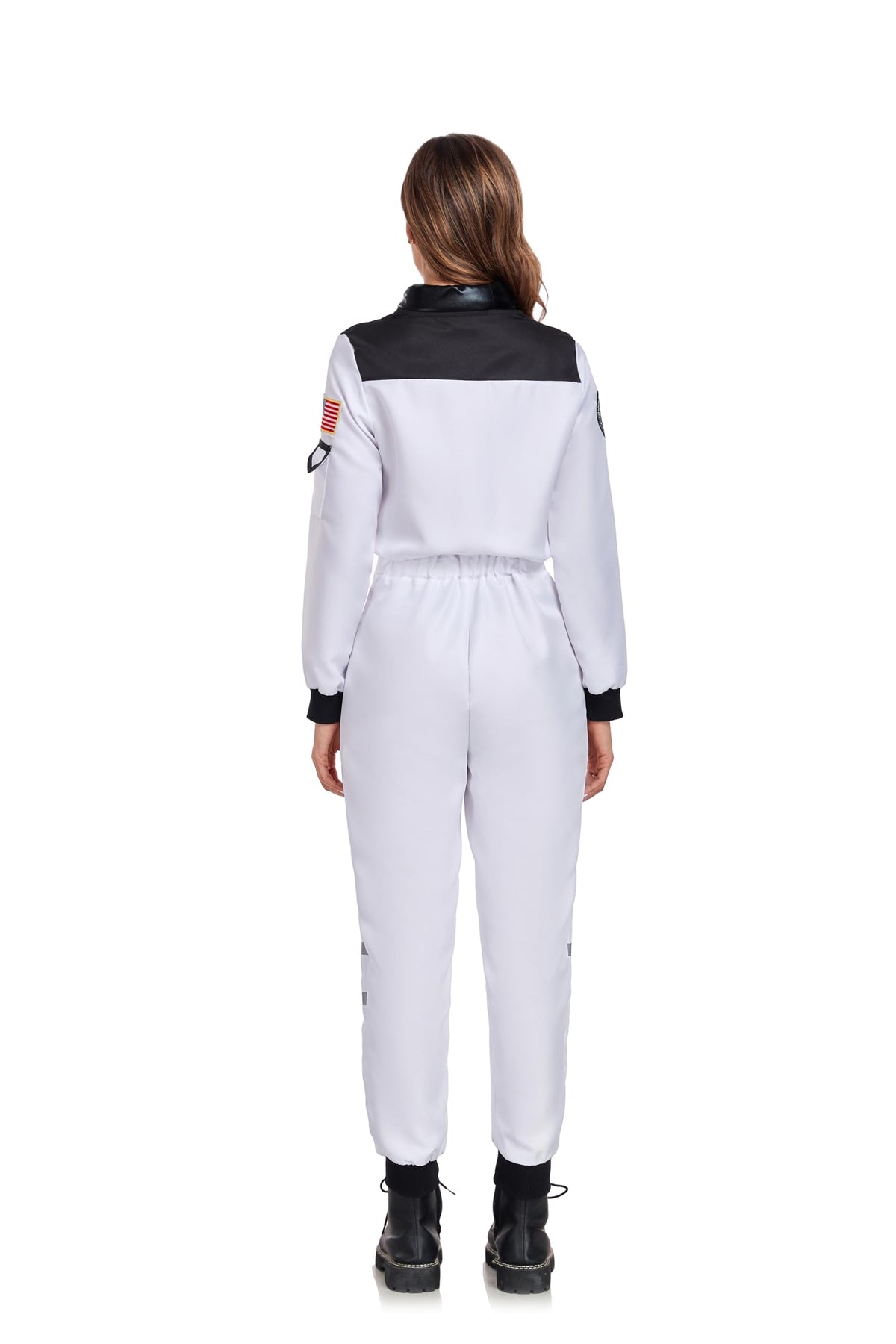 Dormstop jumpsuit shows patches on the right breast for detailed space look
