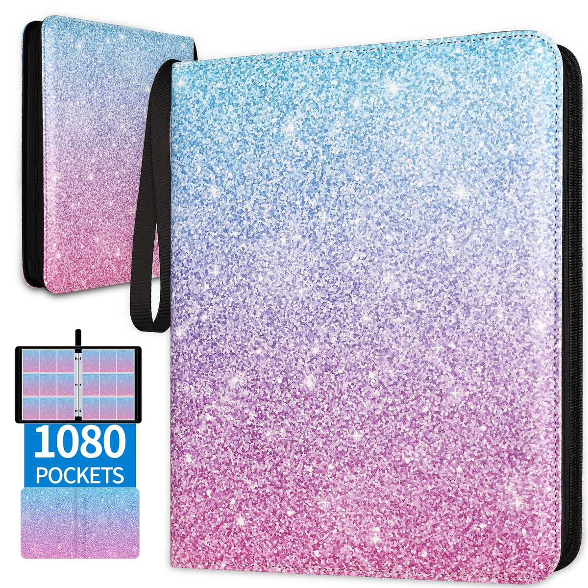 Dosanlues 1080 pockets binder front view with durable leather-like cover for everyday protection.