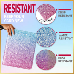 Dosanlues binder opened to reveal removable pages and clear pockets for easy card viewing.