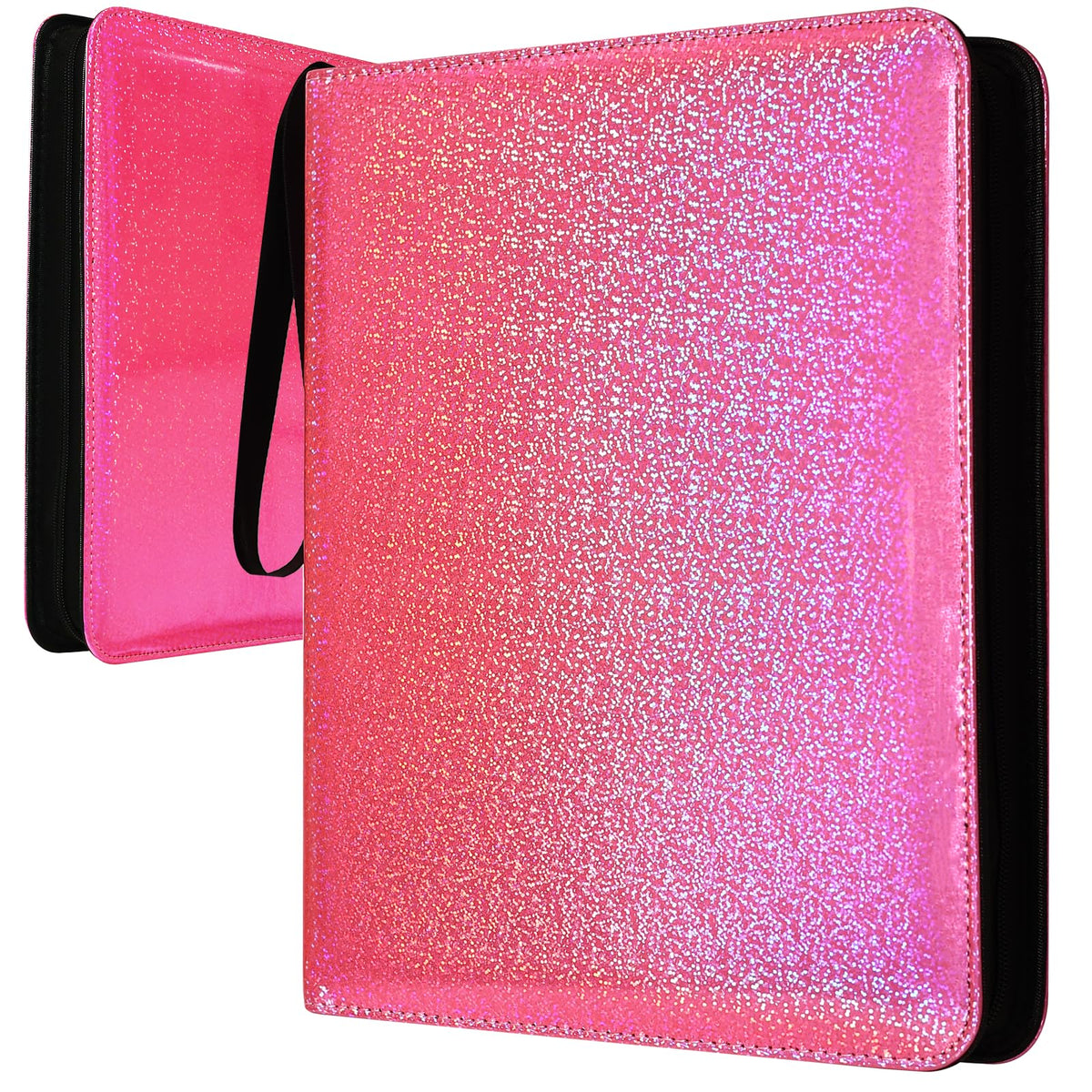 Dosanlues 9-pocket binder front cover in pink bling keeps cards organized and protected.