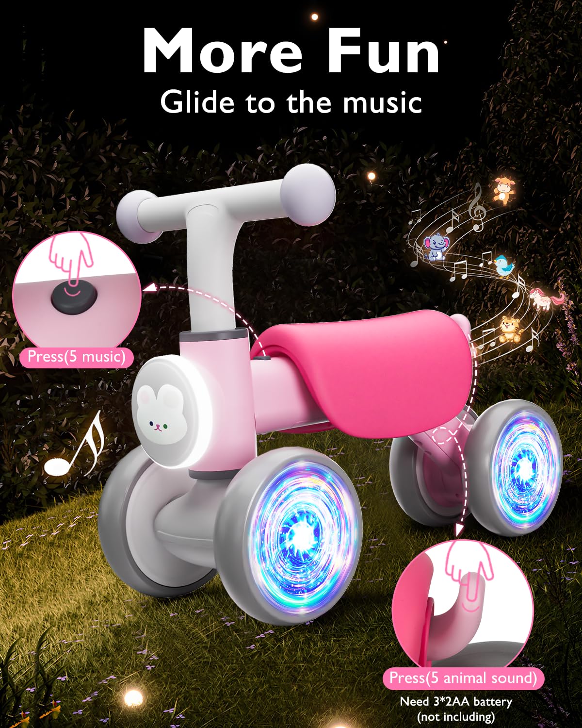 Doselie balance bike features 135-degree safety design to prevent tipping.