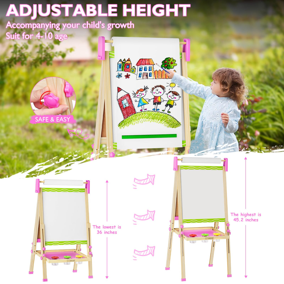 Doselie easel height adjustable to grow with children