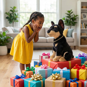 Double Bread Doberman plush face detail ideal for lifelike presence and display.