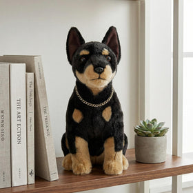 Double Bread Doberman plush body with soft fur for comforting hugs.