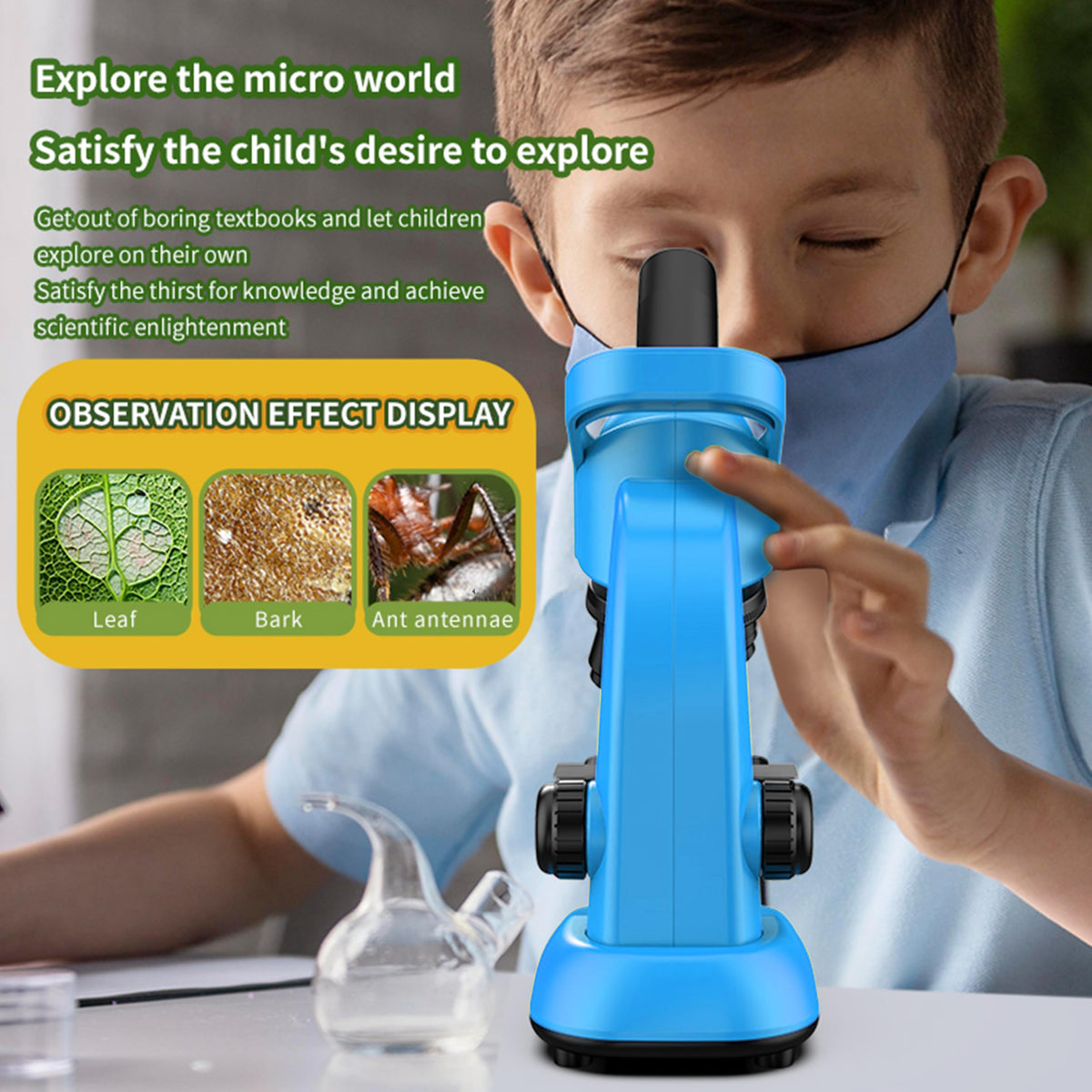 DOUBLE CC Kids Microscope eyepiece and objectives deliver clear magnified details.