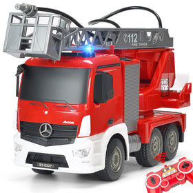 DOUBLE E Benz licensed RC fire truck front view for authentic pretend play
