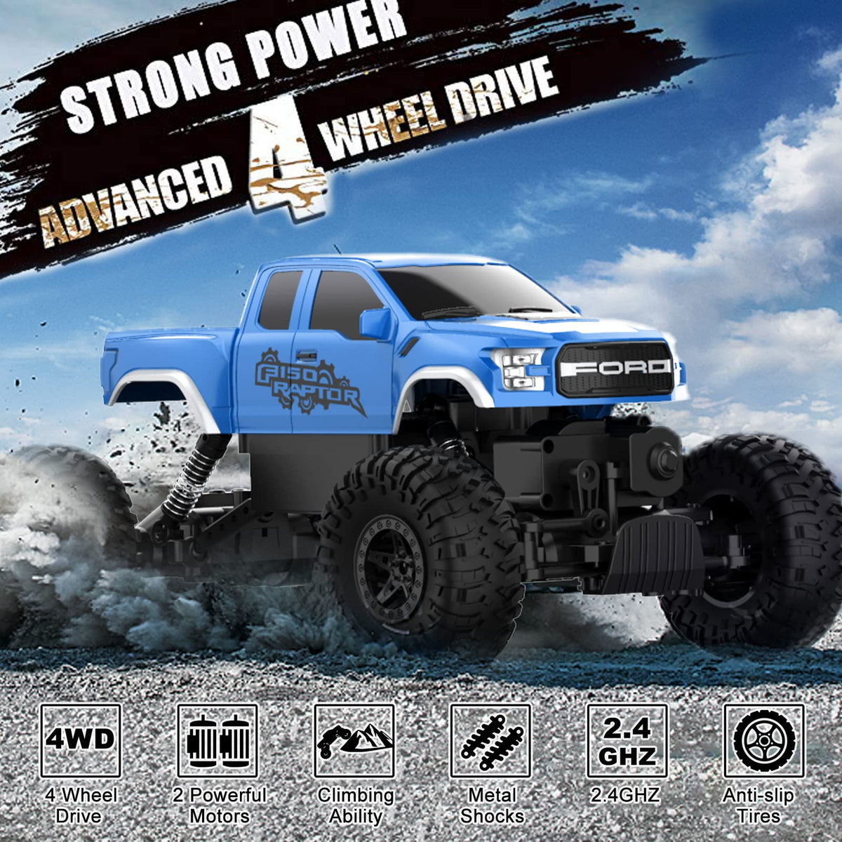 DOUBLE E Ford Raptor F150 RC Car battery compartment highlights extended play time