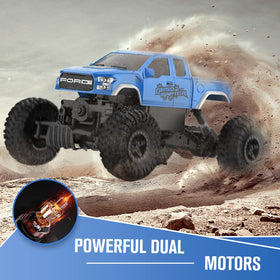 DOUBLE E Ford Raptor F150 RC Car rear view highlights durable chassis for rough terrain