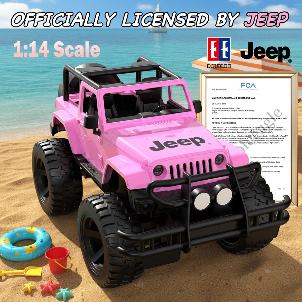 DOUBLE E Jeep open-top design for easy access during play