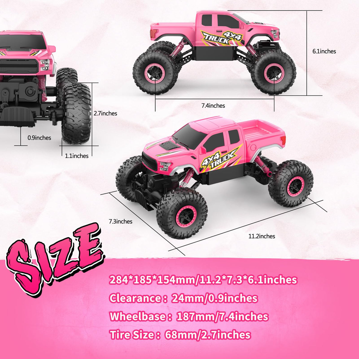 2.4GHz remote control on the Double E Raptor F150 RC Car for interference-free racing.