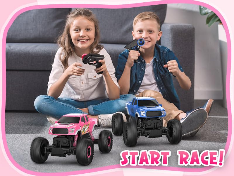 Pink shell design of the Double E Raptor F150 RC Car appealing to kids.