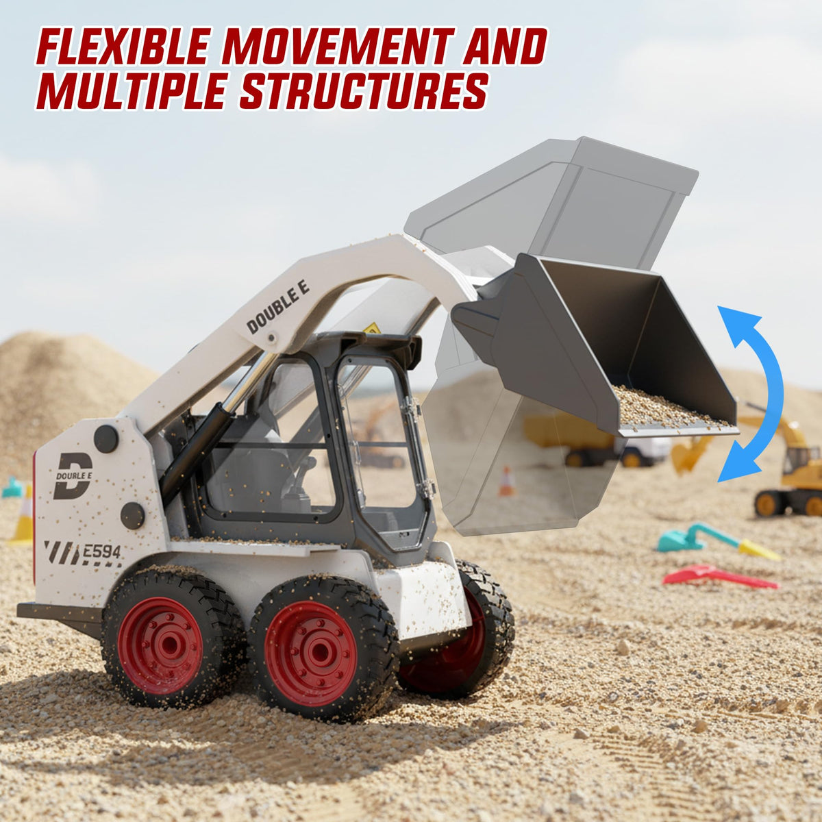 DOUBLE E RC skid steer loader enables independent boom and bucket control for realistic operations