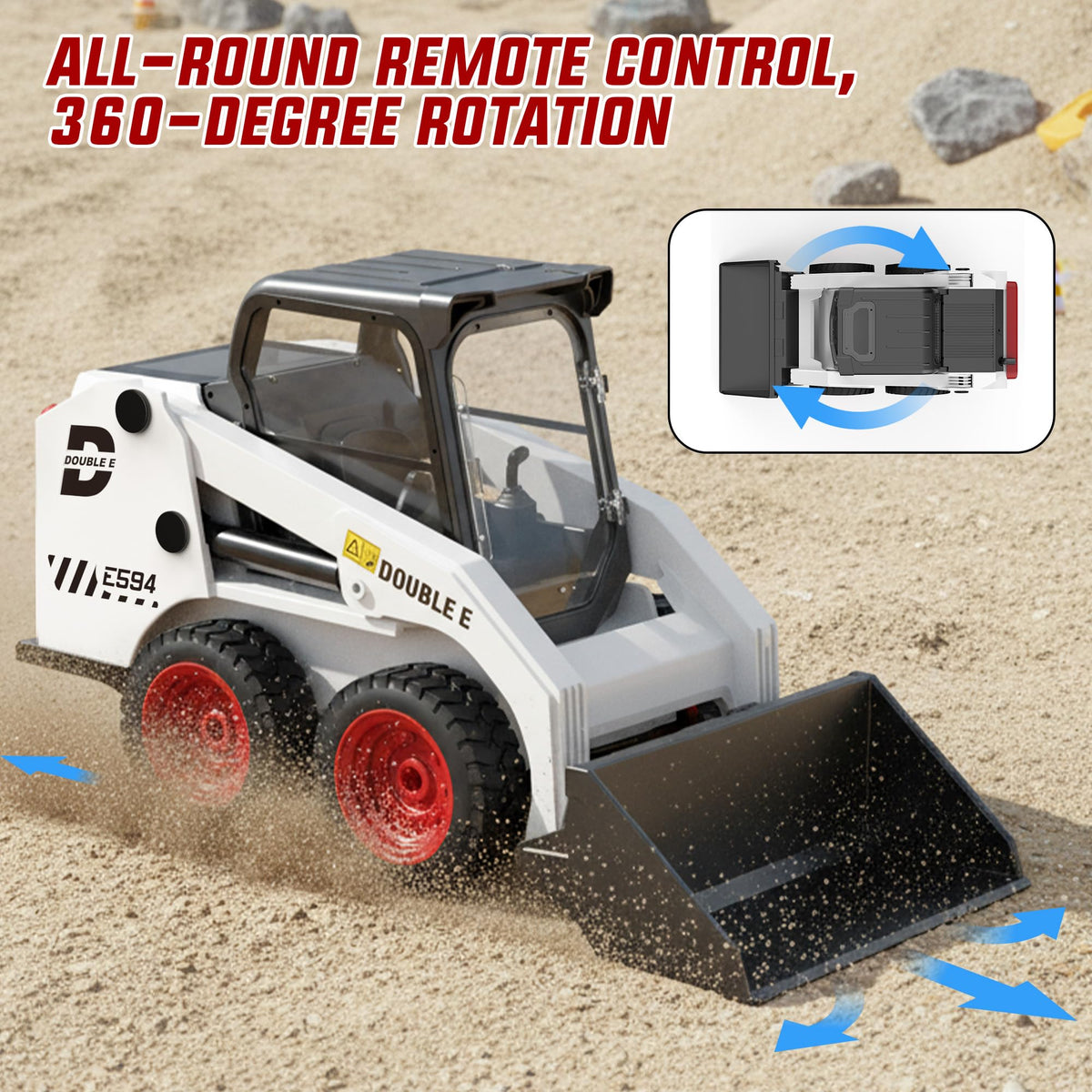 DOUBLE E RC skid steer loader features rounded edges to reduce playtime risk