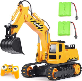 DOUBLE E remote control excavator toy front view for authentic sandbox play.