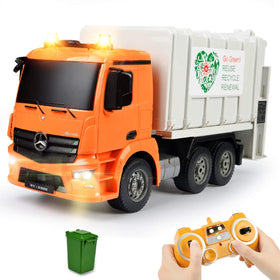 DOUBLE E trash truck with lights enhances immersive playtime realism.