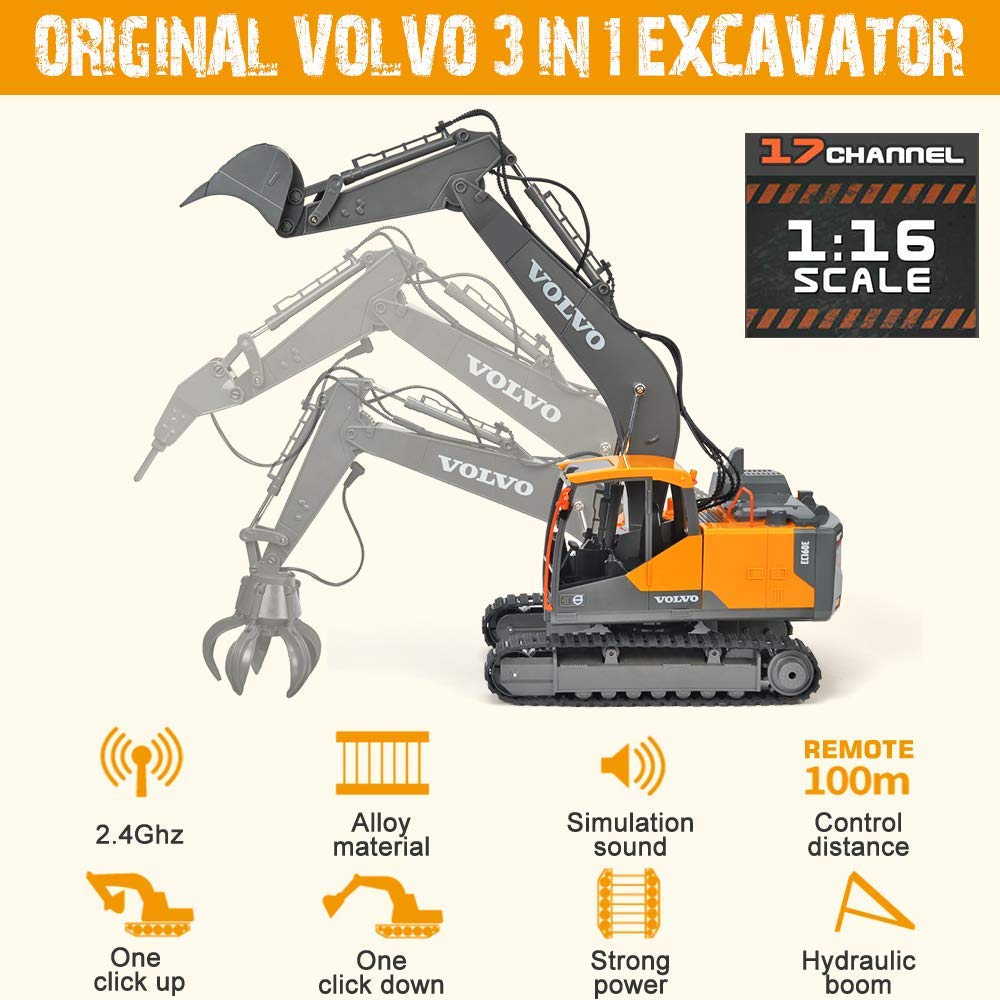 DOUBLE E Volvo 1:16 scale excavator with grab jaw for versatile handling