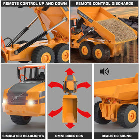 Durable plastic construction of the DOUBLE E Volvo RC dump truck
