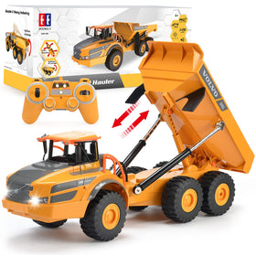 DOUBLE E Volvo RC dump truck with lights for immersive play scenarios