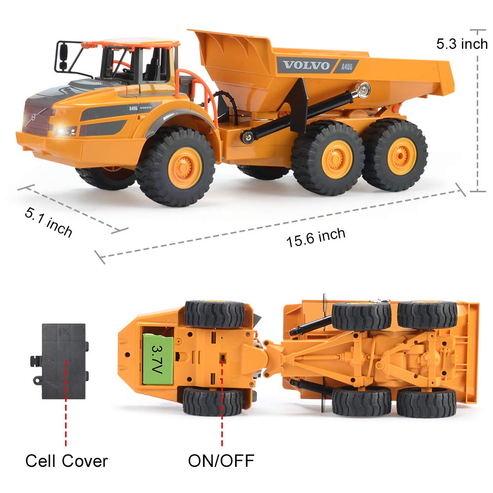 Functional load bed of the DOUBLE E Volvo RC dump truck
