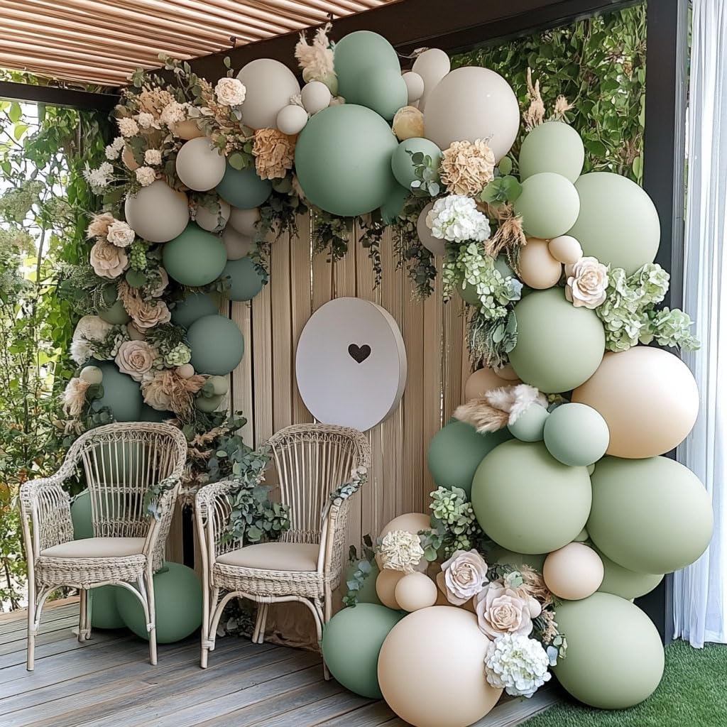 Double Layer Balloon close-up of dusty green balloons for premium decor.