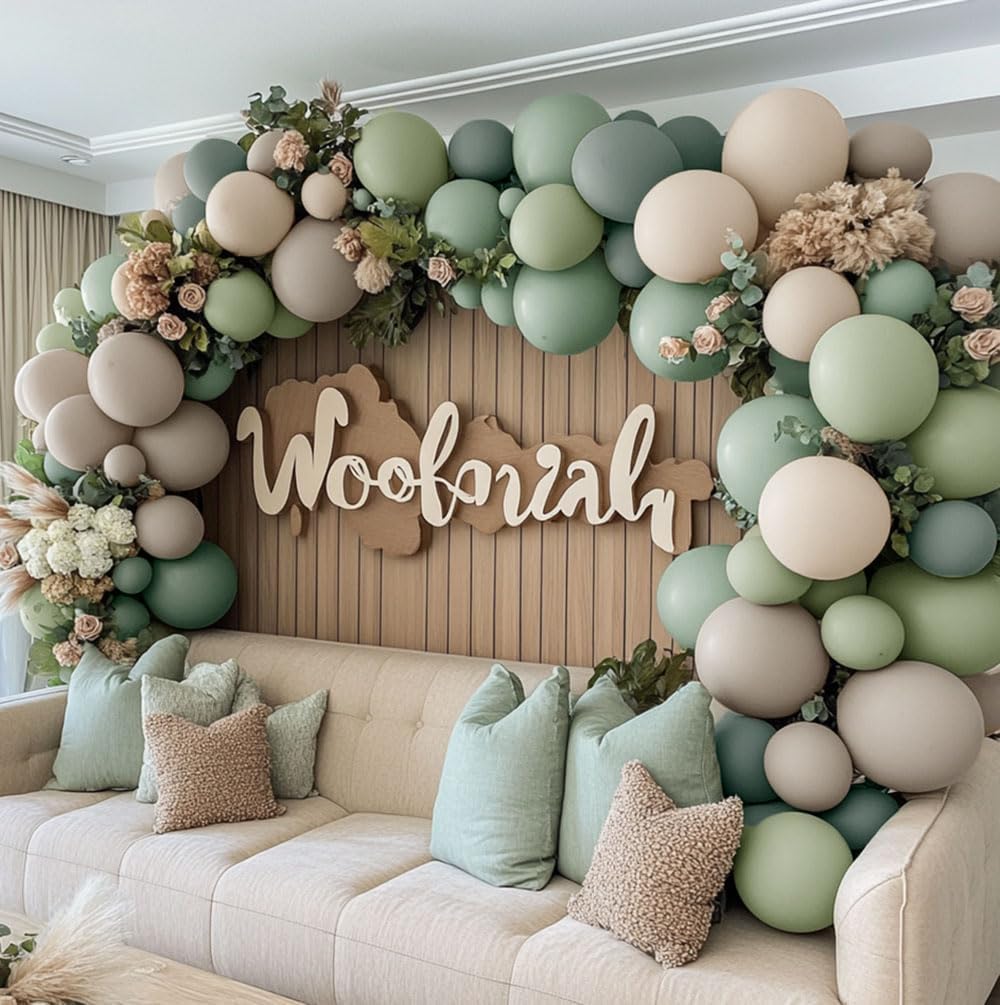 Double Layer Balloon wedding decor arch idea with sage and cream tones.