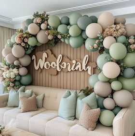 Double Layer Balloon wedding decor arch idea with sage and cream tones.
