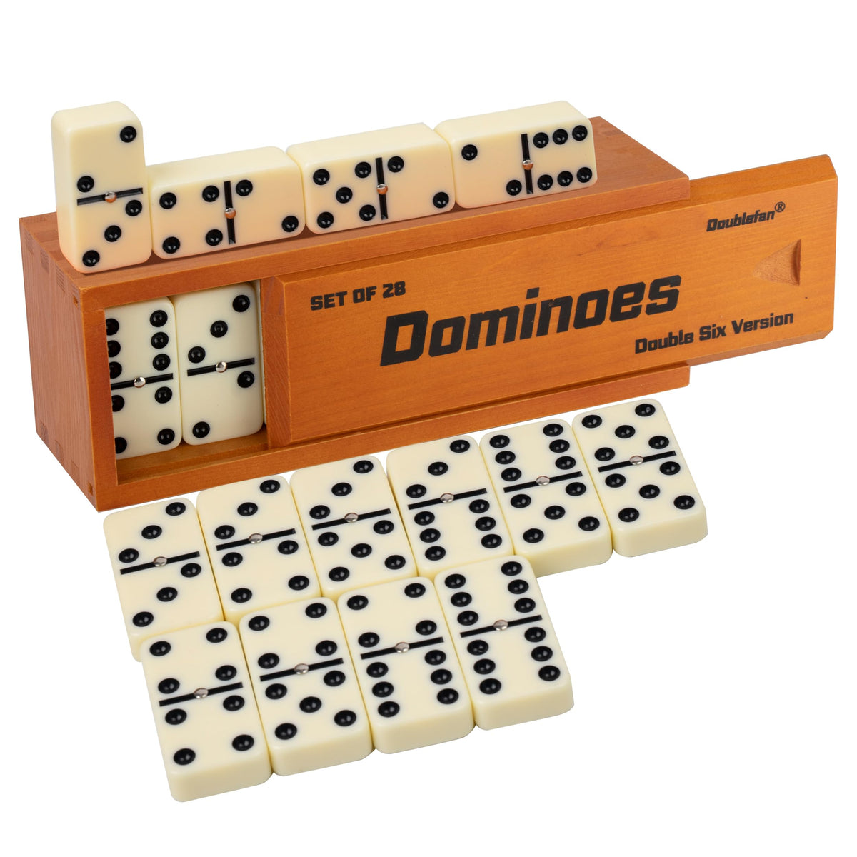Doublefan dominoes adults tiles showcase classic double-six pieces for two to four players during family game night