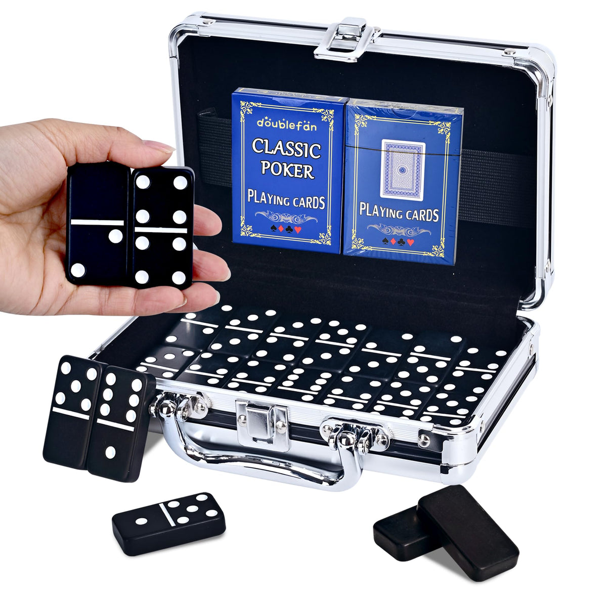 Doublefan jumbo black domino tiles improve visibility for confident gameplay.