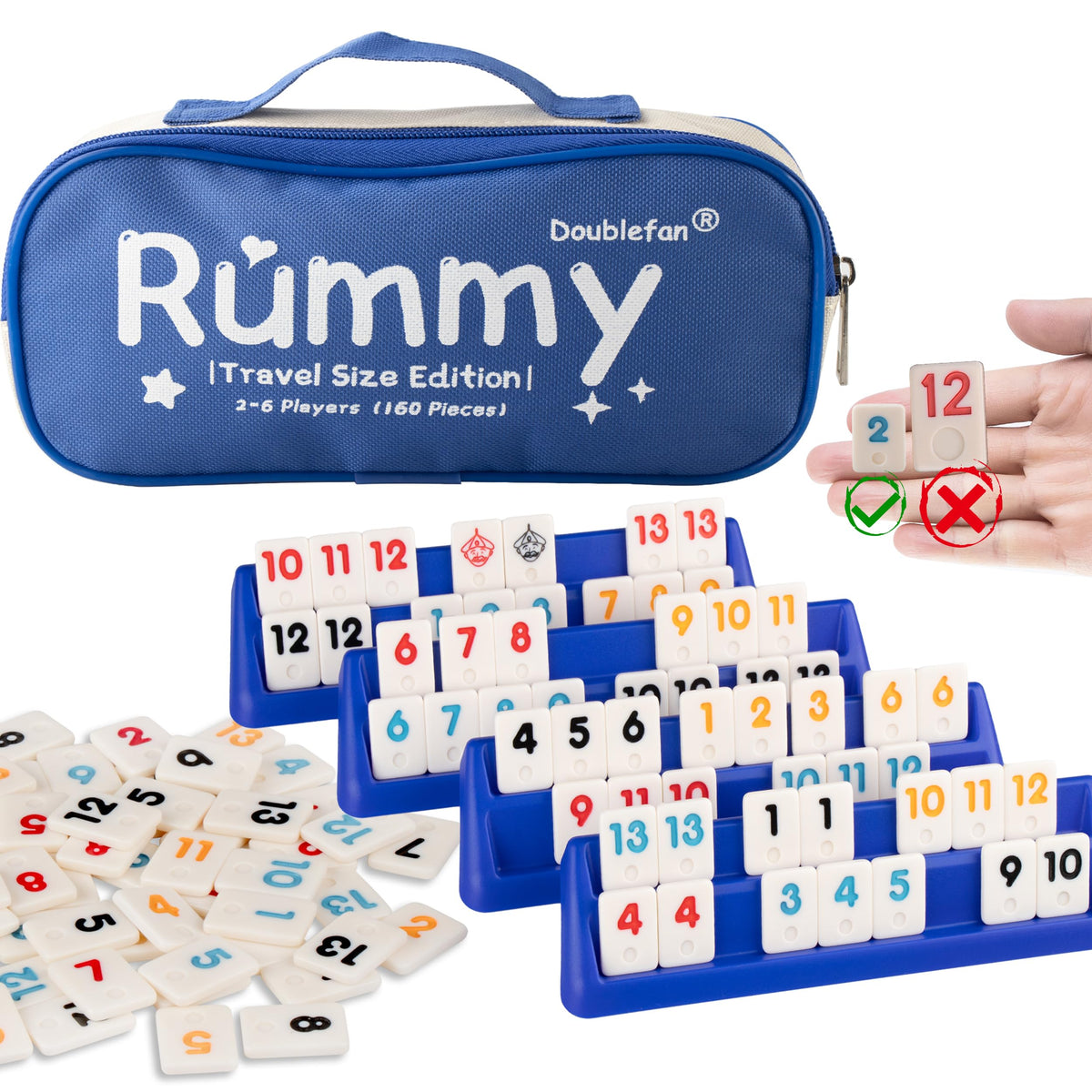 Doublefan Mini Rummy Cube Game tiles in bright colors for family play