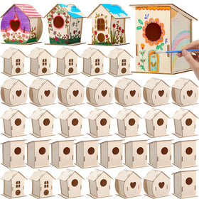 DoubleFill bird houses kit; 12-piece unpainted set ideal for painting and imaginative play