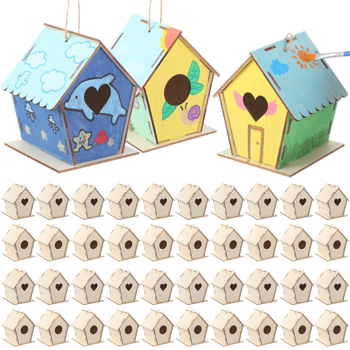 DoubleFill birdhouse kit painting-ready unfinished wood for kids' art projects.