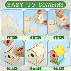 DoubleFill bulk birdhouses with hemp rope, easy to hang for classroom or party decorations.