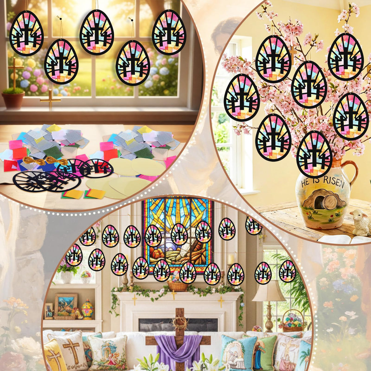 DoubleFill craft party Easter setup showing multiple cross crafts and displays