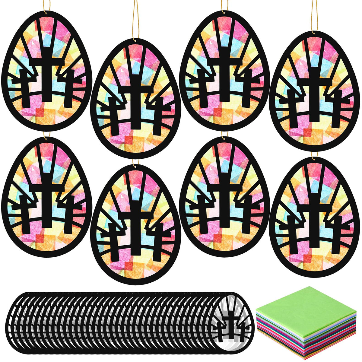 DoubleFill Easter egg cross suncatchers brighten windows with a colorful stained-glass effect