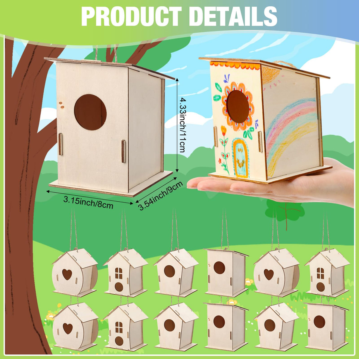 DoubleFill four-styles bird houses ready to decorate in classroom art stations