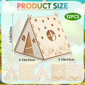 DoubleFill kids camping crafts set of 12 wooden tents for DIY projects.