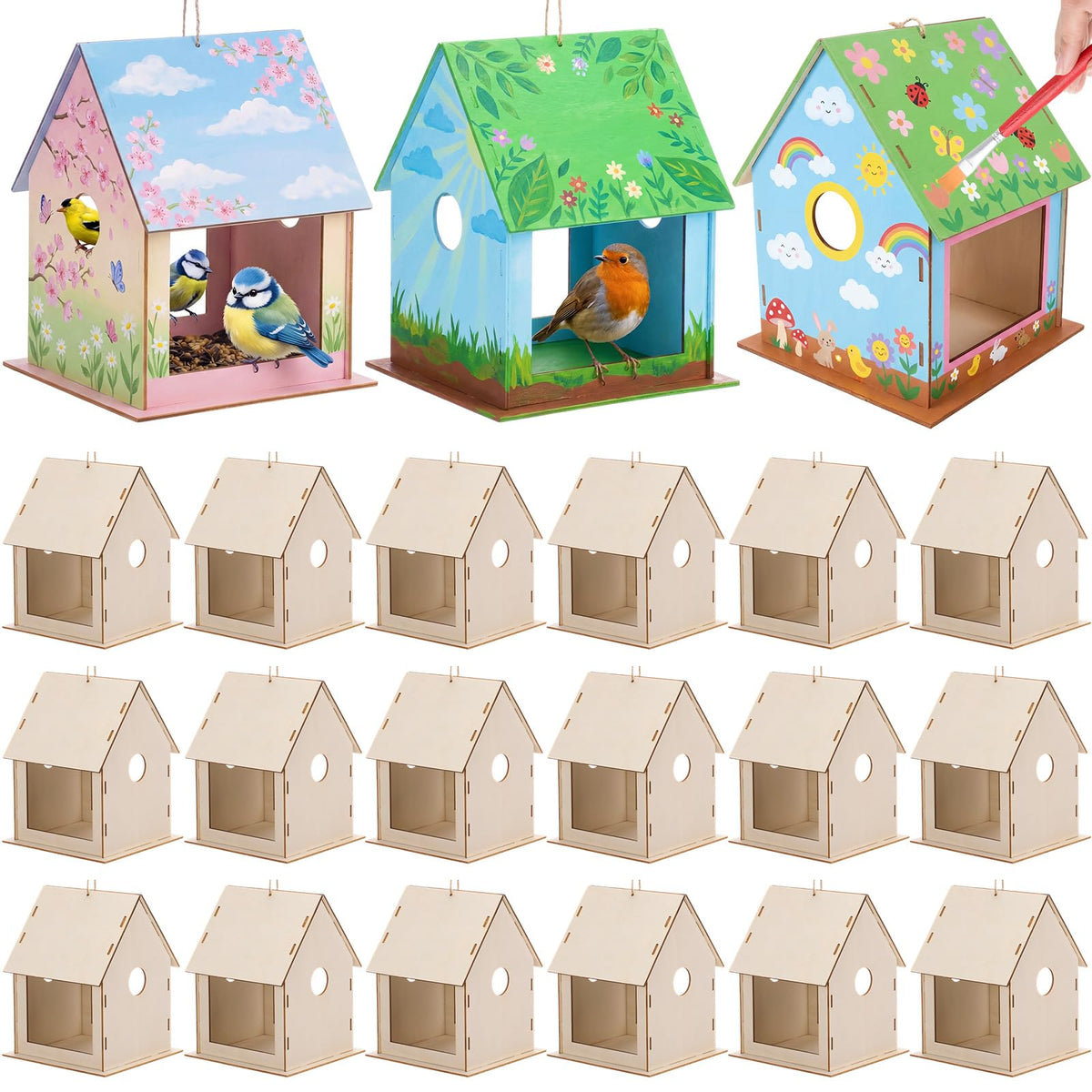 DoubleFill wooden bird feeder kit 20-pack for classroom crafts and backyard decoration.