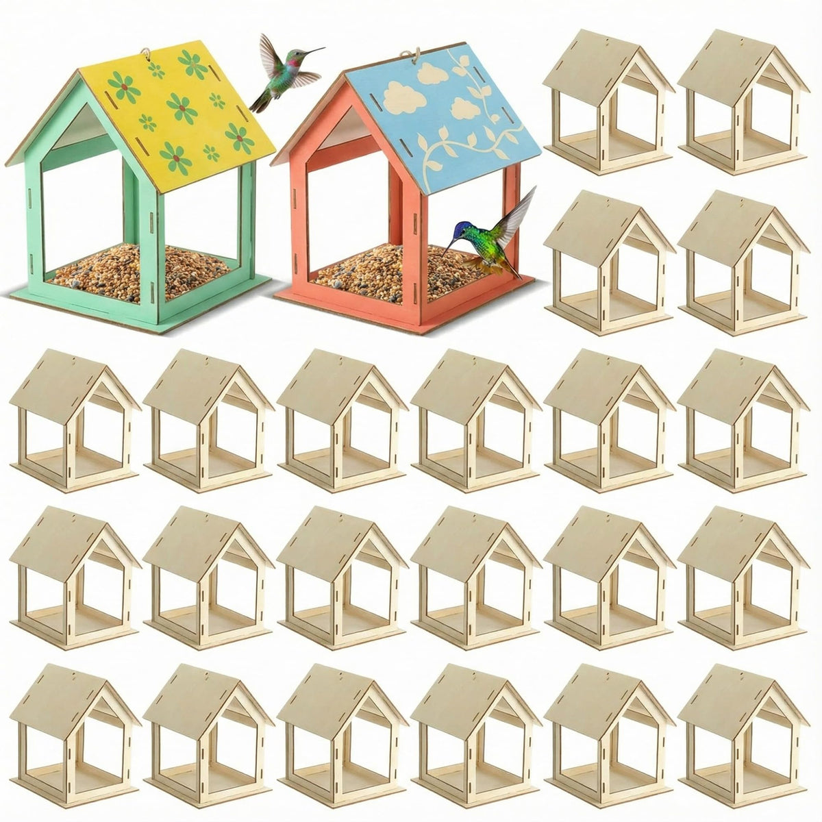 DoubleFill wooden bird feeder kit unpainted for classroom crafts and decoration