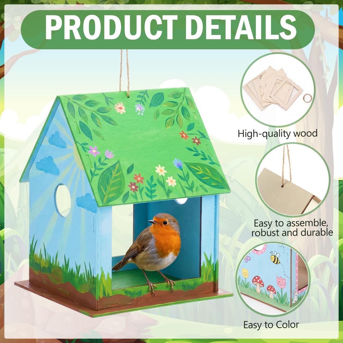 DoubleFill wooden bird feeder assembly for interactive learning and home decor.