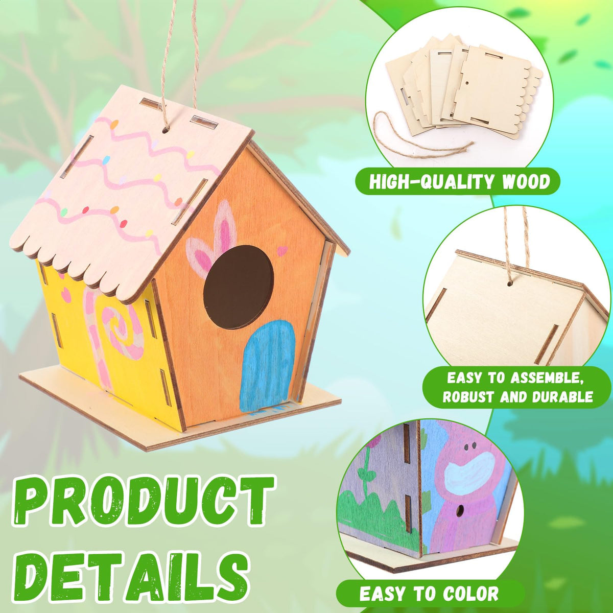 DoubleFill bird house, compact size 4.33 x 3.54 x 3.15 in for painting.