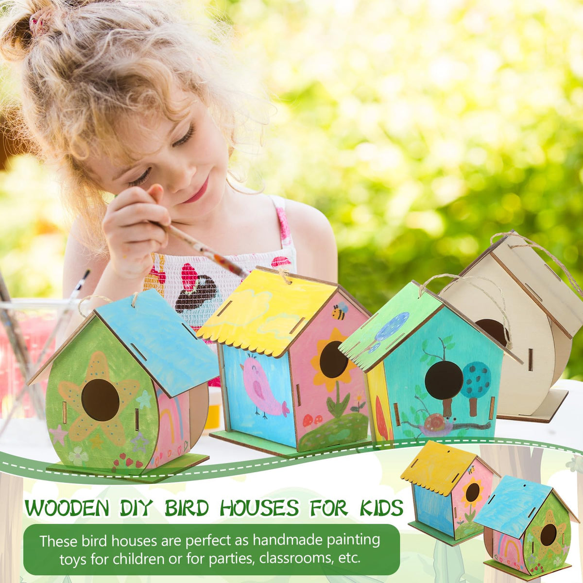 DoubleFill wooden birdhouse craft session for kids, promotes hands-on learning and imagination.