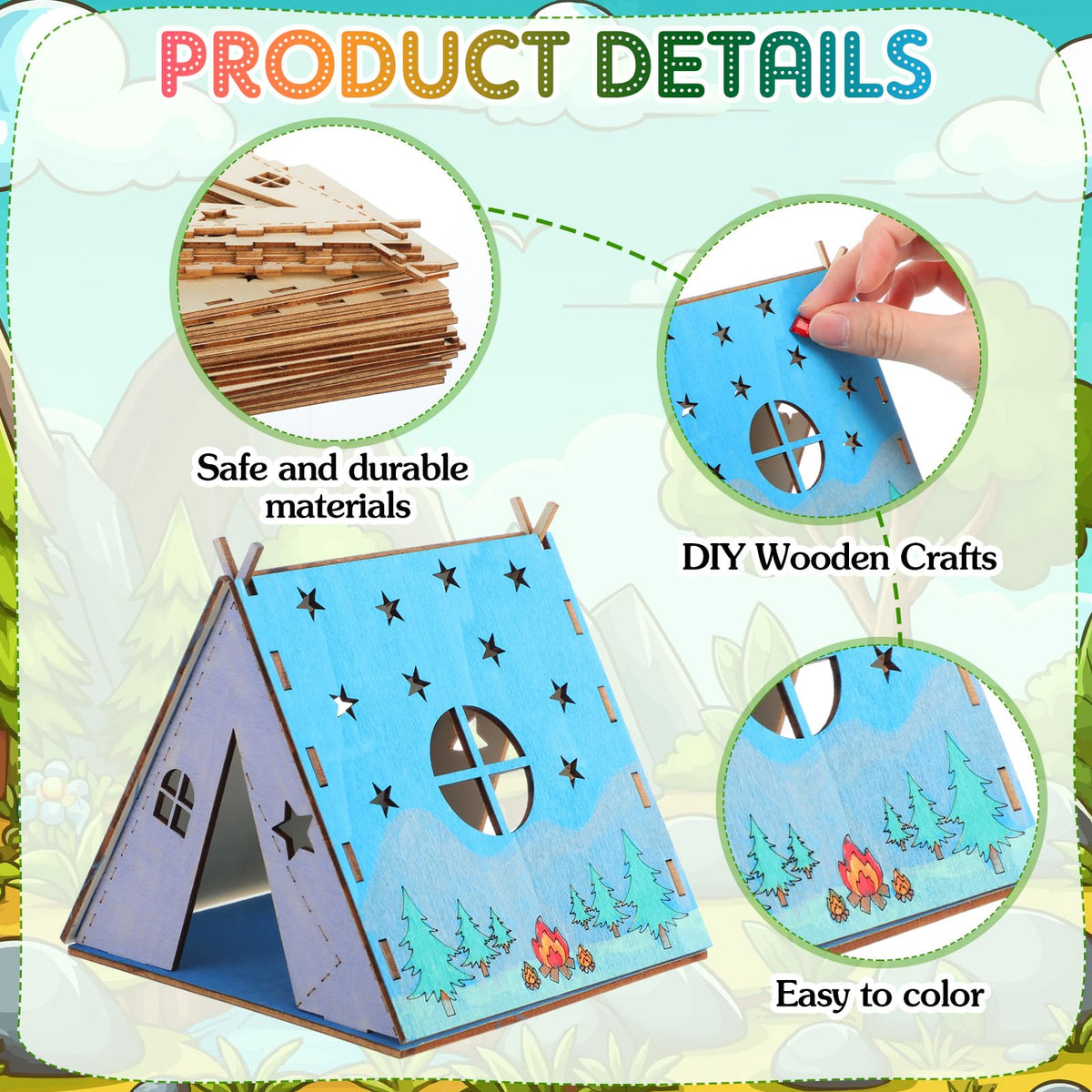 DoubleFill wooden tents for kids—easy assembly for birthday party favors.