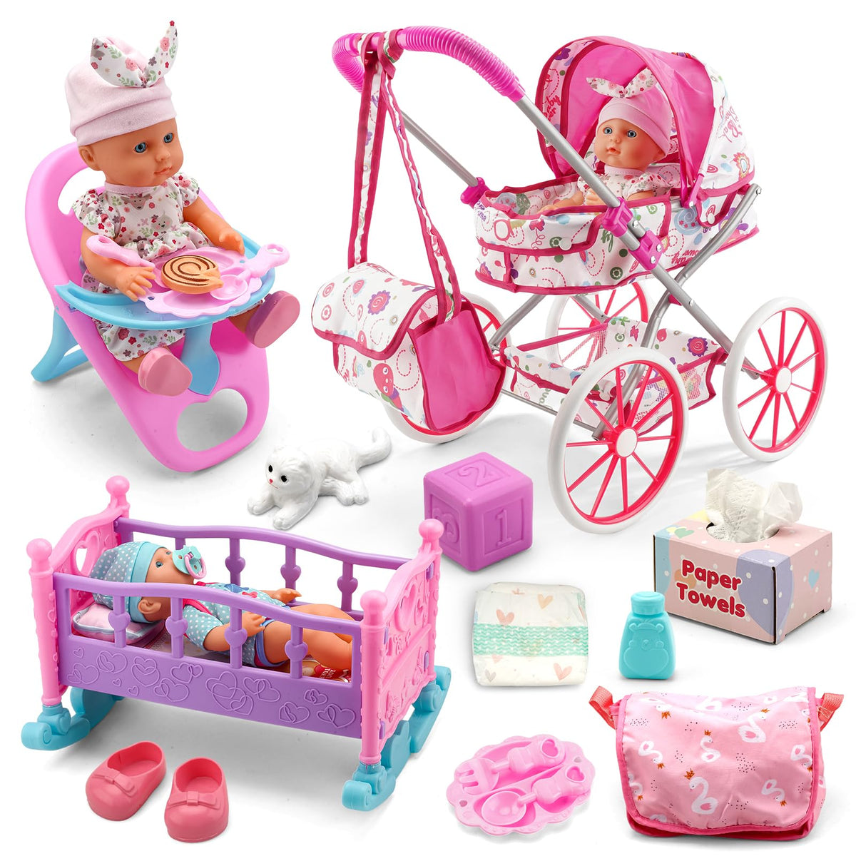 DoubleKai baby doll stroller with umbrella for outdoor pretend play