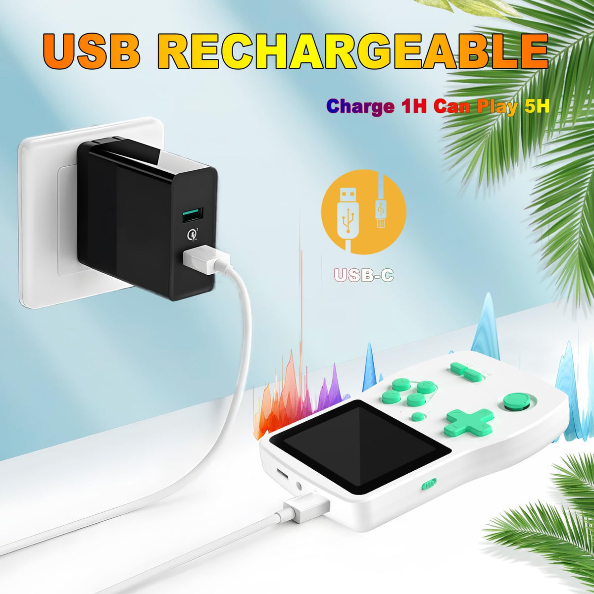 Douddy USB-C rechargeable battery, convenient charging for on-the-go gaming.
