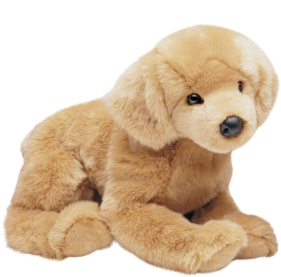 Douglas Honey Golden Retriever plush with lifelike eyes, ideal cuddle buddy for kids.