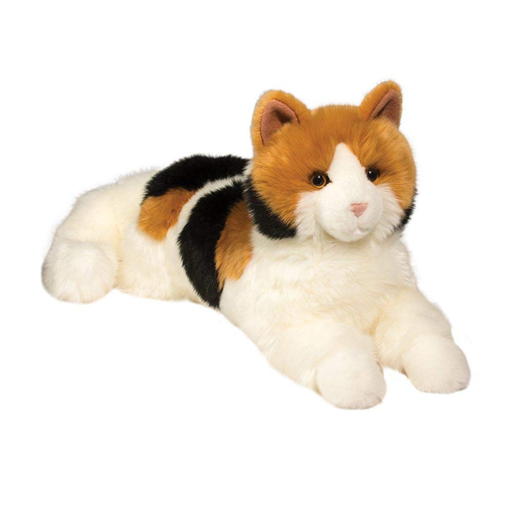 Douglas Puzzle Calico Cat plush with amber eyes, ideal for cozy, imaginative play