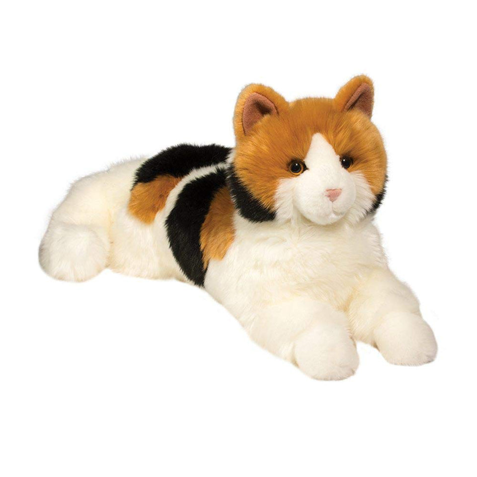 Douglas Puzzle Calico Cat plush with amber eyes, ideal for cozy, imaginative play