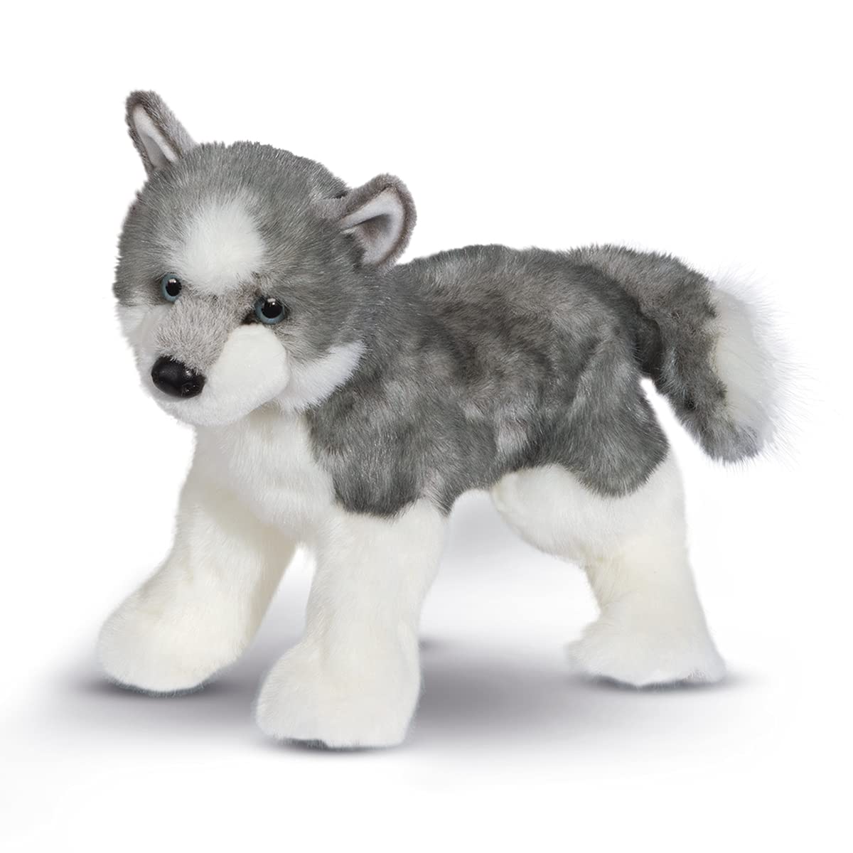 Douglas Sasha Husky plush face with silver eyes, a cuddly companion for comforting play.