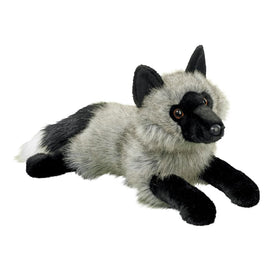 Douglas Sterling silver fox plush with silvery gray fur and black tips for lifelike charm.