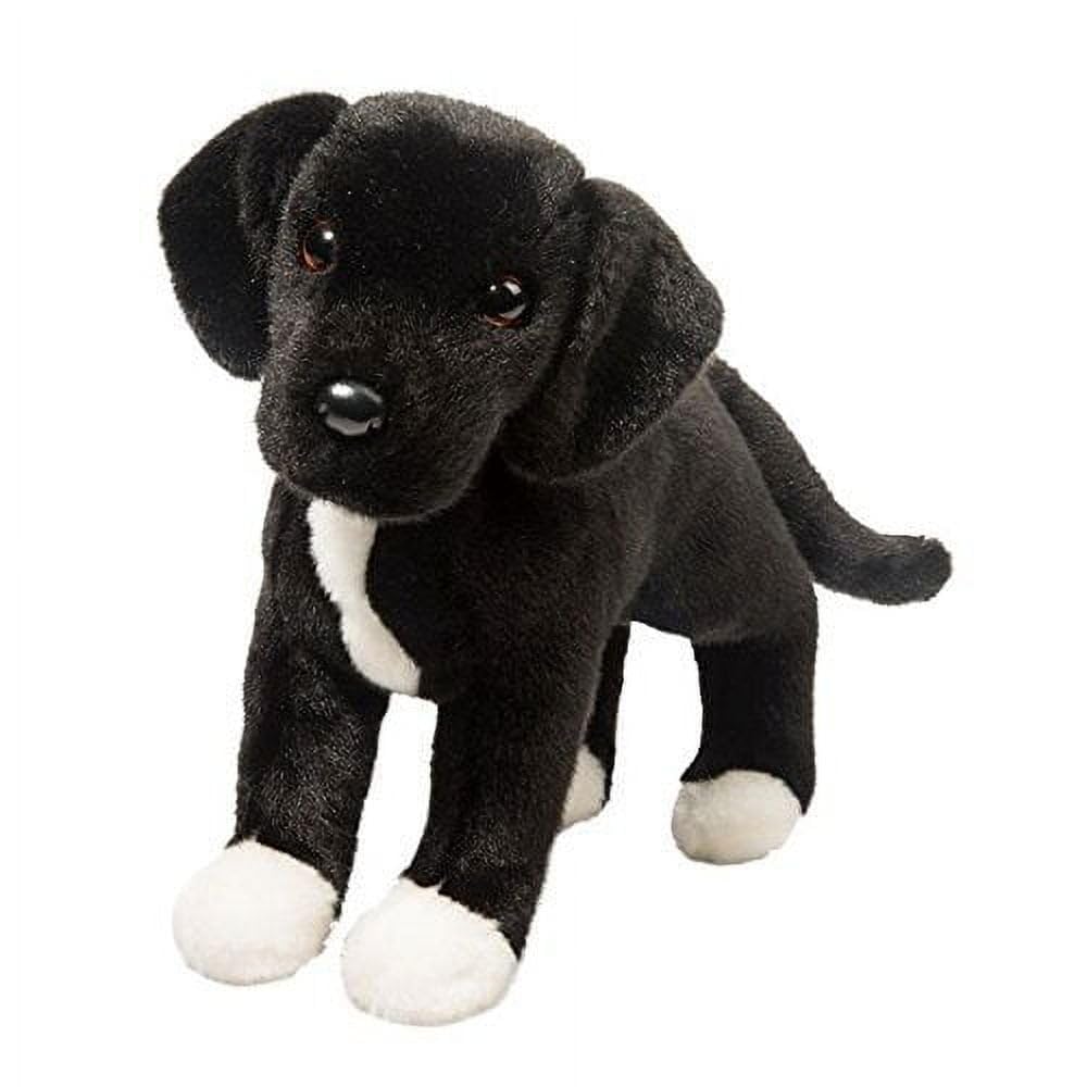 Douglas Twister black lab/pit bull plush stands upright for lifelike pretend play.